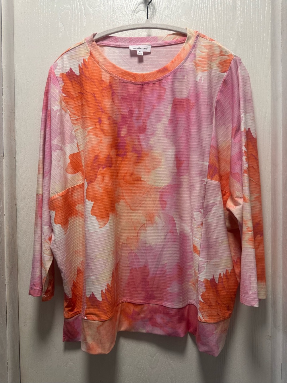 Westbound Pink and Orange Watercolor-Print Long Sleeve Top